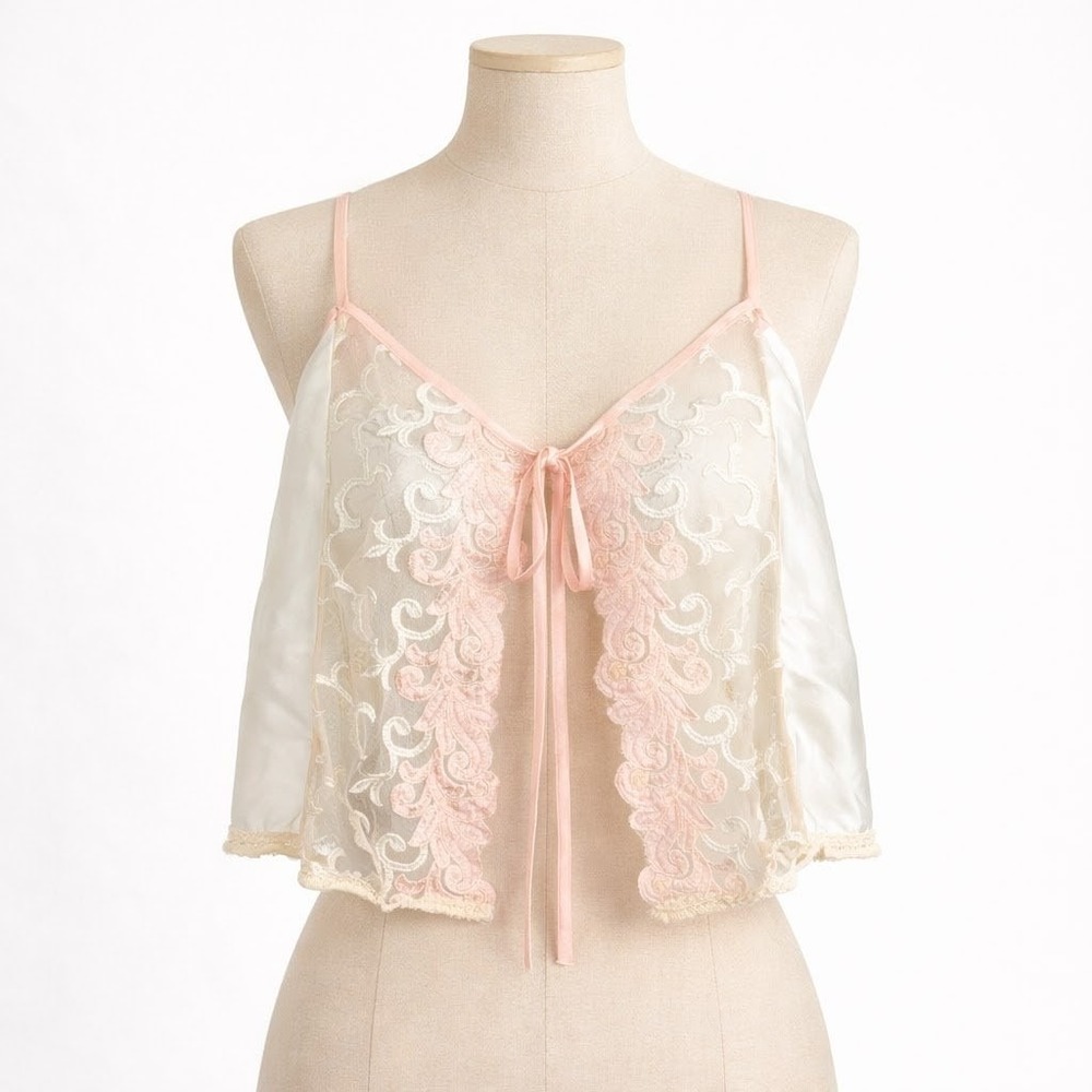 Vintage Lace Satin Cami Pink White S Fairy Tank Top Coquette Lingerie Romantic